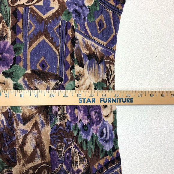 Petite Sophisticate Purple and Brown Floral Midi Dress Crew neck and zipper back - Picture 12 of 13